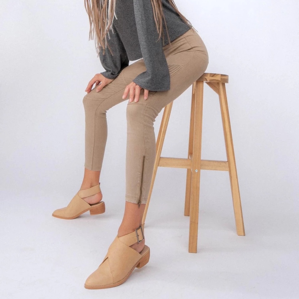 New Leather ‘The Fran’ Buckle Wrap Mule in Beige